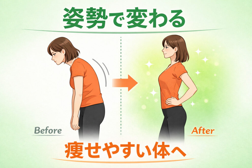 姿勢改善で痩せやすい体に変わるイメージ｜整体による骨盤矯正と猫背改善