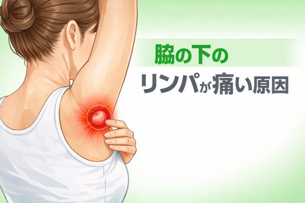 脇の下のリンパを押すと痛い原因と腋窩リンパ節の位置イメージ