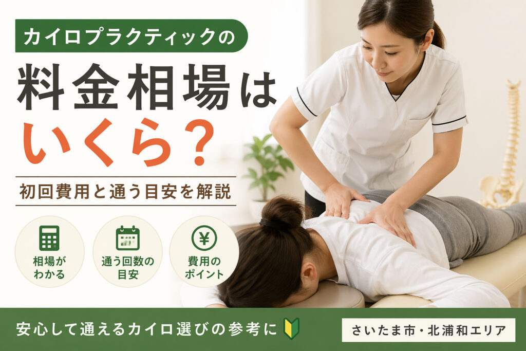 カイロプラクティックの料金相場と初回費用の目安を解説するアイキャッチ画像【北浦和西口カイロプラクティック】